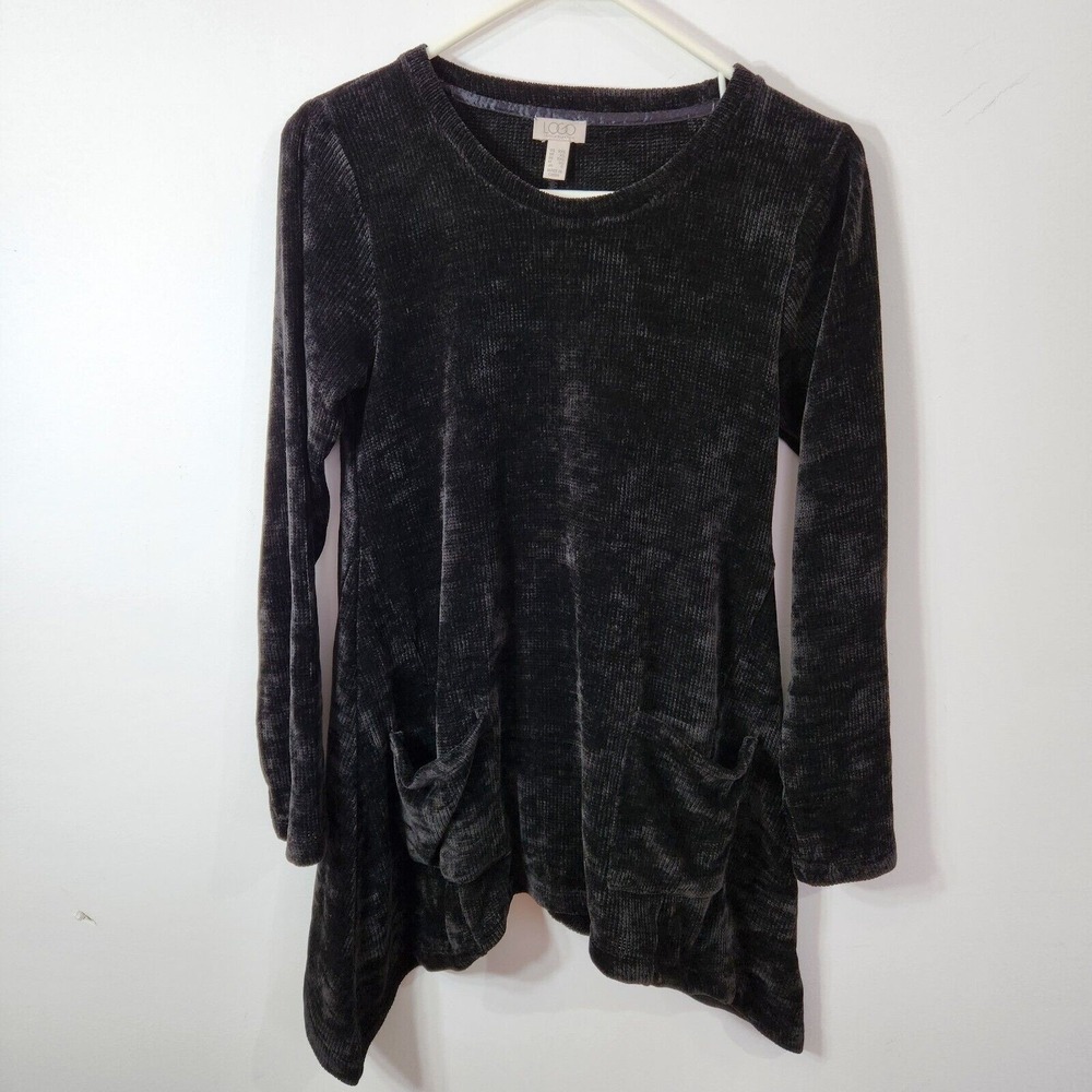 Logo‎ by Lori Goldstein Tunic Top Knit Jacquard Long Sleeve Size XXS Dark Gray